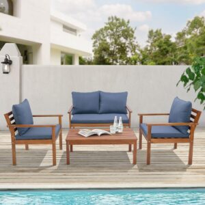Nordwood 4P – Ensemble de jardin en bois naturel avec coussins gris